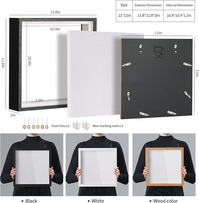 11x11 Shadow Box Picture Frame Display Case with Soft Linen Back-Thickened Panel,Large Black Deep Shadow Box Frame 11x11 for Graduation Flower Medal Pet Photo Craft Memorial Gift