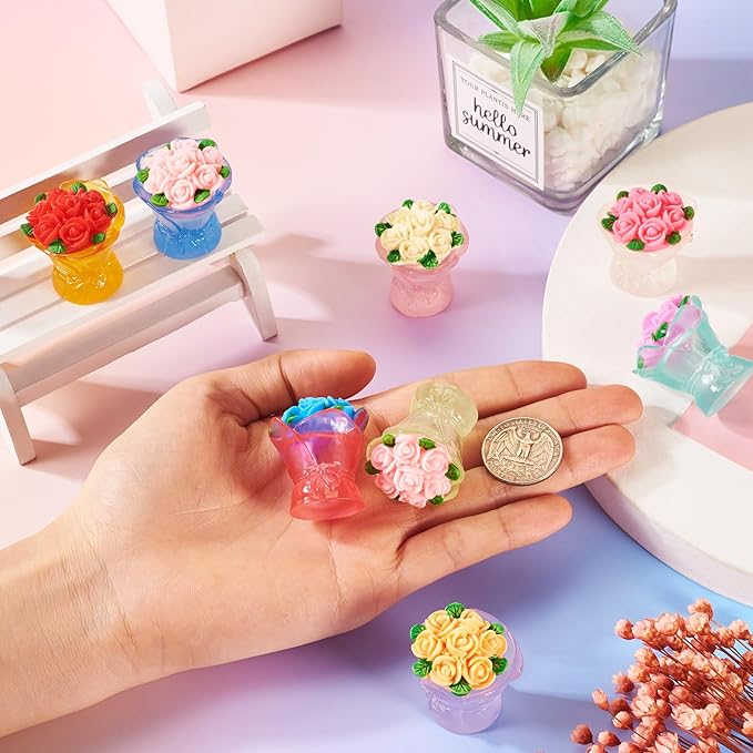 BB Beadthoven Beathoven 8Pcs Glow in The Dark Rose Flowers Ornaments Assorted Colors Luminous Resin Miniature Flowers Figurines for Dollhouse Fairy Garden Landscape Dollhouse Car Decorations