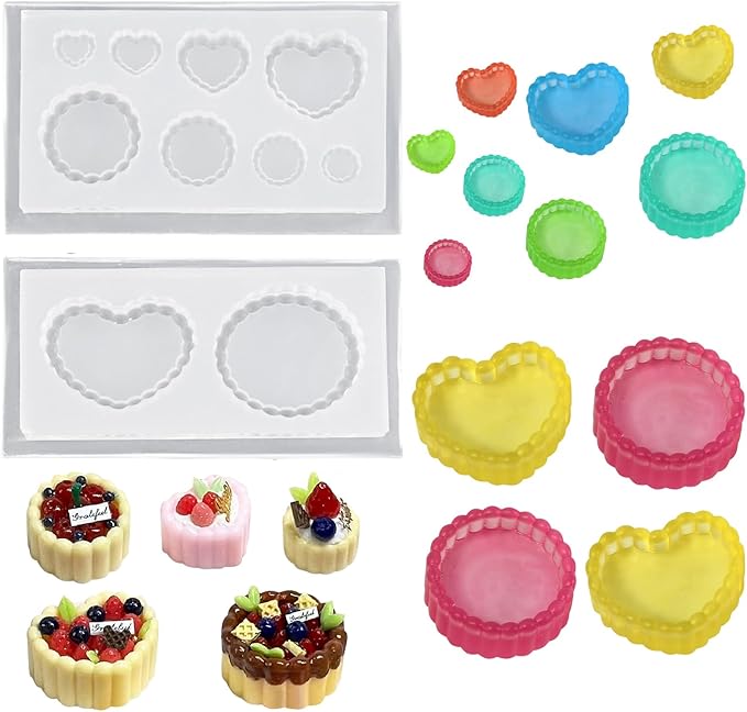 2Pcs Mini Thumb Cake Trays Shape Silicone Molds Tiny Things Epoxy Casting Molds for DIY Micro Resin Dollhouse Kitchen Miniatures Landscape Decor