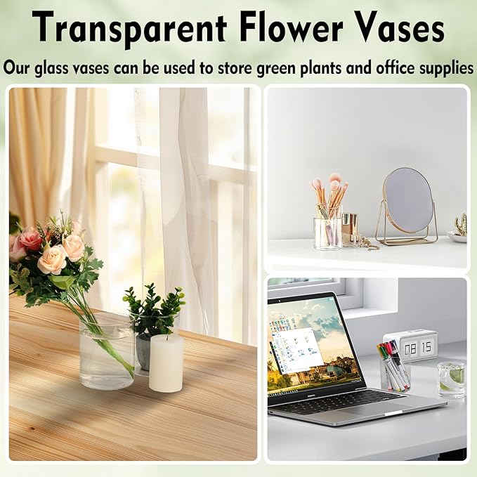 6pcs Glass Cylinder Vases for Centerpieces, 4 Inch Small Clear Glass Flower Vases Floating Candle Holder Vase for Wedding Birthday Party Decoration Home Table Decor