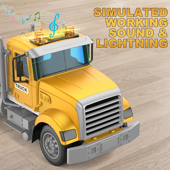 Transports Trucks Kids Toys, 22" Large Semi Truck Toy Carrier and Excavator Truck with Sound&Light,Friction Powered Cars Toys Birthday for Childs-Yellow