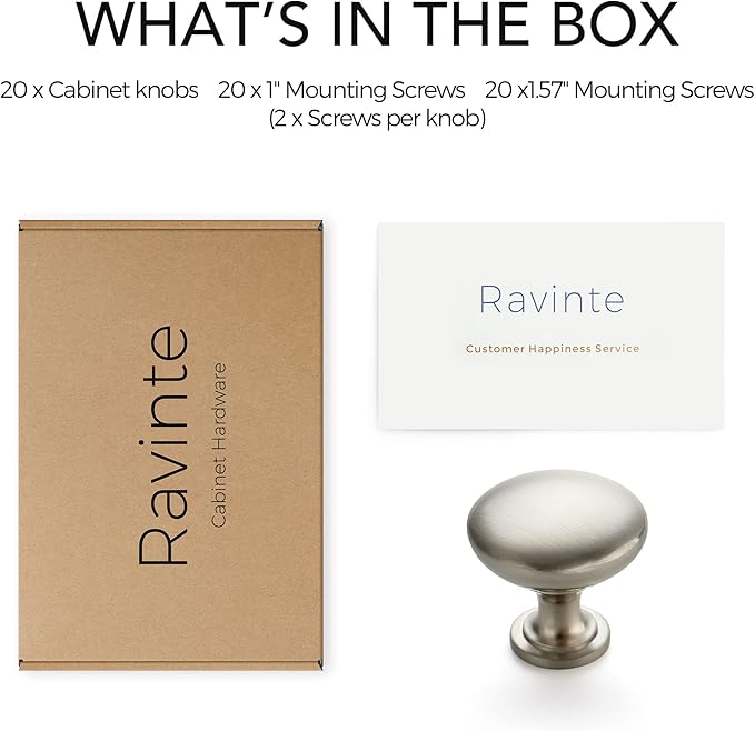 Ravinte 20 Pack Brushed Nickel Round Zinc Cabinet Knobs for Kitchen Bathroom Closet Dresser Cabinets
