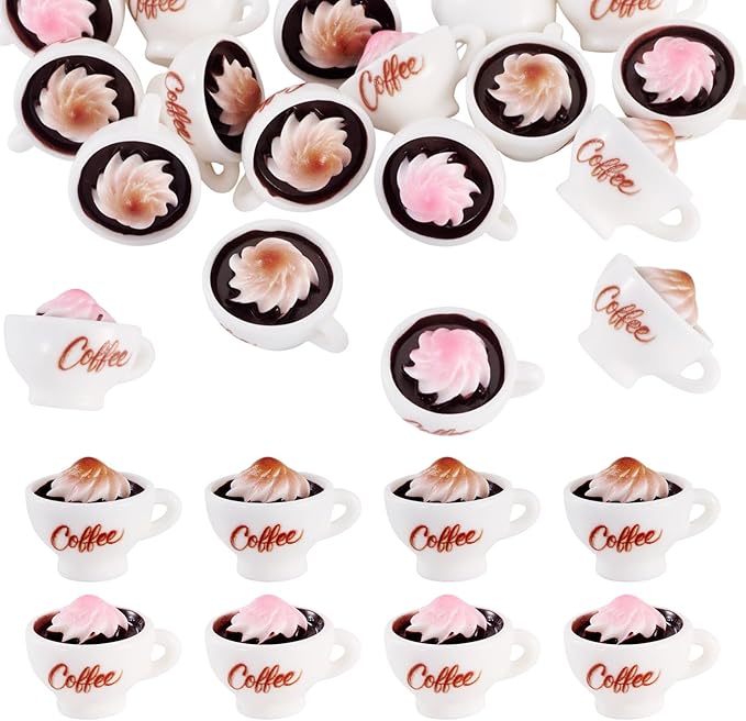 Cheriswelry 20Pcs Mini Resin Coffee Cups Food Drinks Miniature Decoration Cappuccino Mug Ornament Dollhouse Accessories 20x16.5mm for Kitchen Play Tableware Christmas Party Decoration