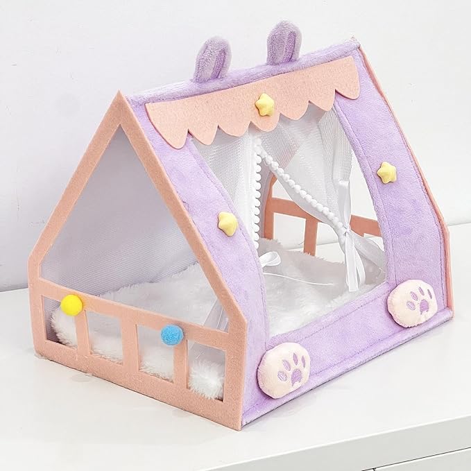 Mini Bed for Dolls and Stuffed Animals, Doll Tent Bed, Miniature Play Furniture Accessories for Dollhouse Bedroom Patio Garden, Decorative Toy for Toddler Girls Pretend Play, Style B