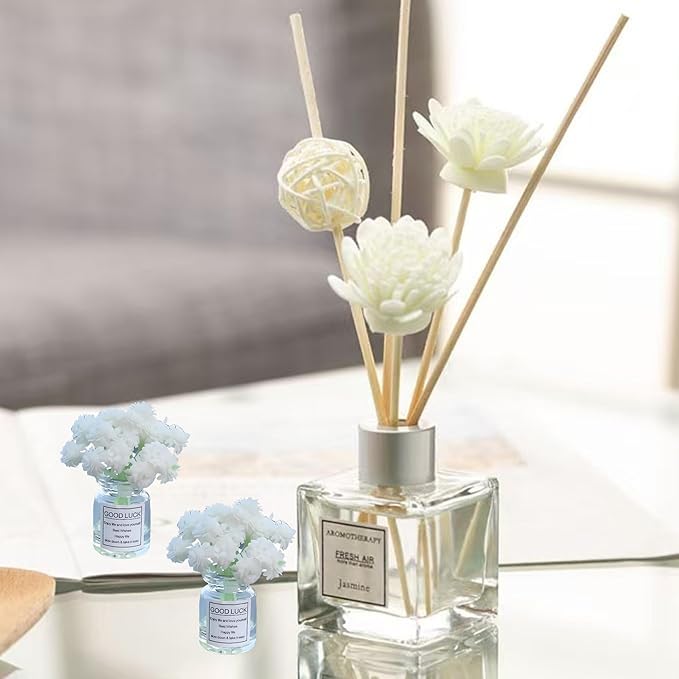 2Pcs Miniature Flower Vases with White Baby’s Breath – Realistic Handmade Dollhouse Accessories for 1:6/1:8 Scale, Fairy Garden Props, DIY Craft Elements, Cupcake Decor, Micro Landscape Embellishments