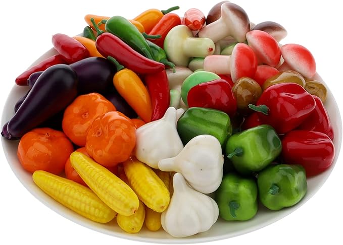 Gresorth 70 PCS Fake MINI Vegetables Artificial Garlic, Corn, Pepper, Pumpkin, Carrot, Potato, Eggplant ……