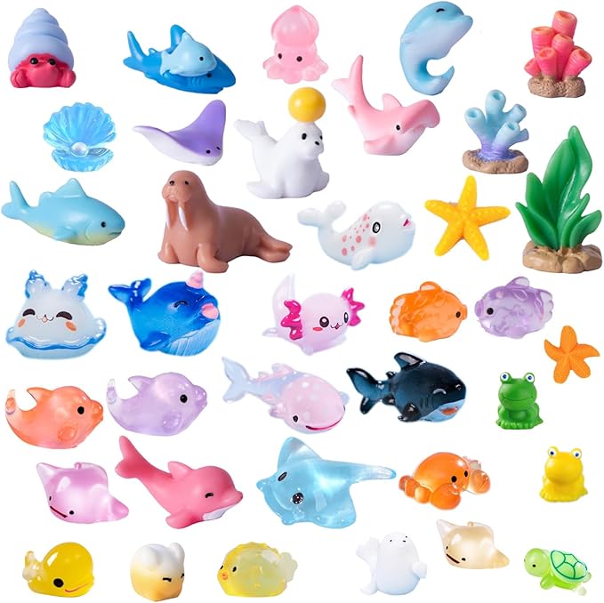 45 Pcs Mini Ocean Resin Animals Marine Tiny Sea Animals Figures Miniature Figurines Micro Aquarium Ornaments Décor for DIY Fish Tank Fairy Garden Dollhouse Accessories