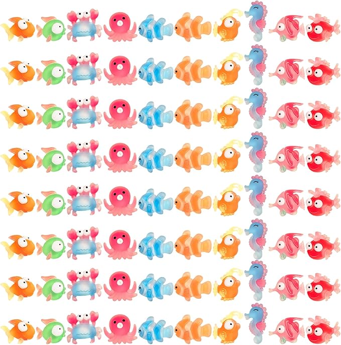 100 Pcs Mini Resin Sea Animals Variety Tiny Ocean Animals Figures Miniature Little Small Animal Figurines Bulk for Micro Fairy Garden Landscape Dollhouse Accessories Hide Crafts Decor Aquarium