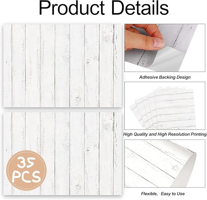 35 Pcs Miniature Dollhouse Wallpaper Self-Adhesive Mini DIY Floorboards Wall Paper Real Life DIY Decoration for Dollhouse (Wood Grain White)