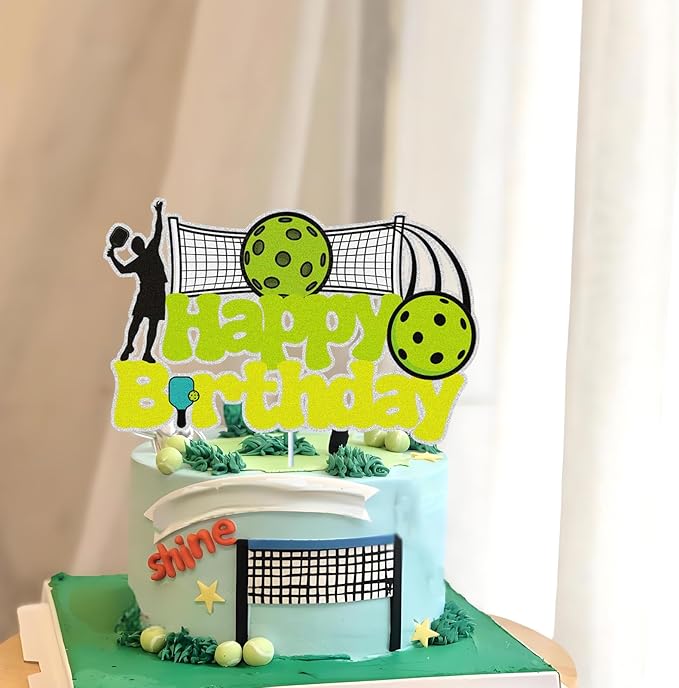 Ball Happy Birthday Cake Topper Green Glitter Cake Decorations ball Sports for Kid Boy Girl Men Sports Themed Birthday Party Supplies