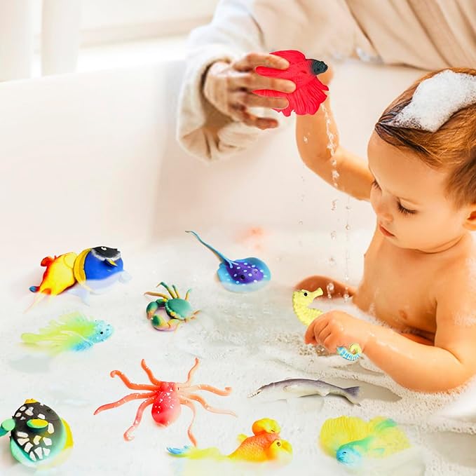 10 Pcs Fish Animal Figure Water Toys, Sea Animal Color Changing Toys, Sea Creatures for Kids 3 Years and up, for Themed Parties, Cake Topper, Kids Easter Basket