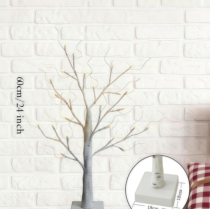 HipTree 2-Pack Lighted Valentines Day Easter Spring Christmas Tree Decorations Indoor, 2ft Birch Tree with LED Lights, Small Tabletop Patriotic Tree with Lights, Warm White Battery- Powered