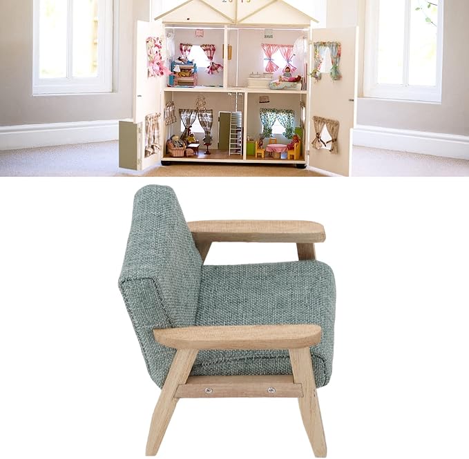 Dollhouse Furniture, Doll House Miniature Sofa Hand Painted Single Lifelike Modeling Decoration for 1 : 12 Doll House (Grey Green)
