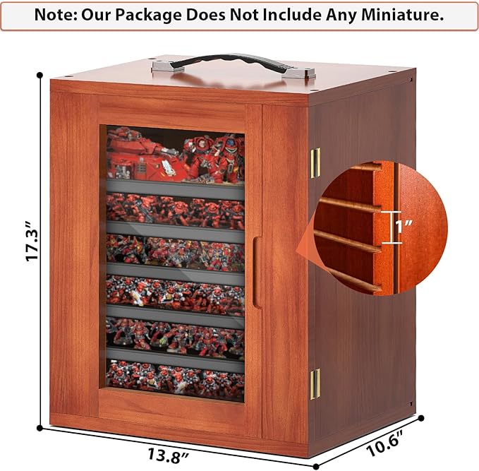 Miniature Storage Case for Collectibles, Miniature Display Cases with Magnetic Door and 6 Trays, Clear View Miniatures Transport Case (Brown)