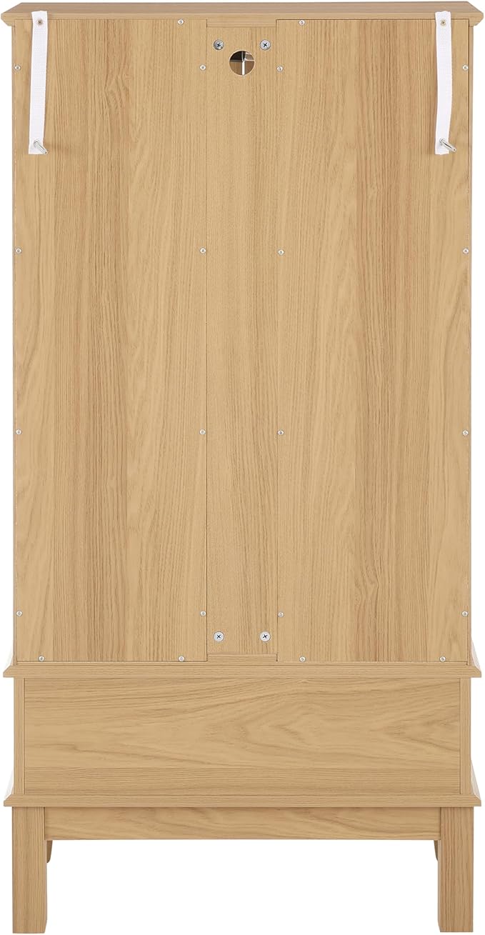 51" H Lighted Curio Display Cabinet with 2 Doors & 1 Drawer, Wooden Glass Curio Showcase w/Adjustable Shelves & Mirrored Back Panel, Storage Cabinet Display Case for Living Room (Light Oak)