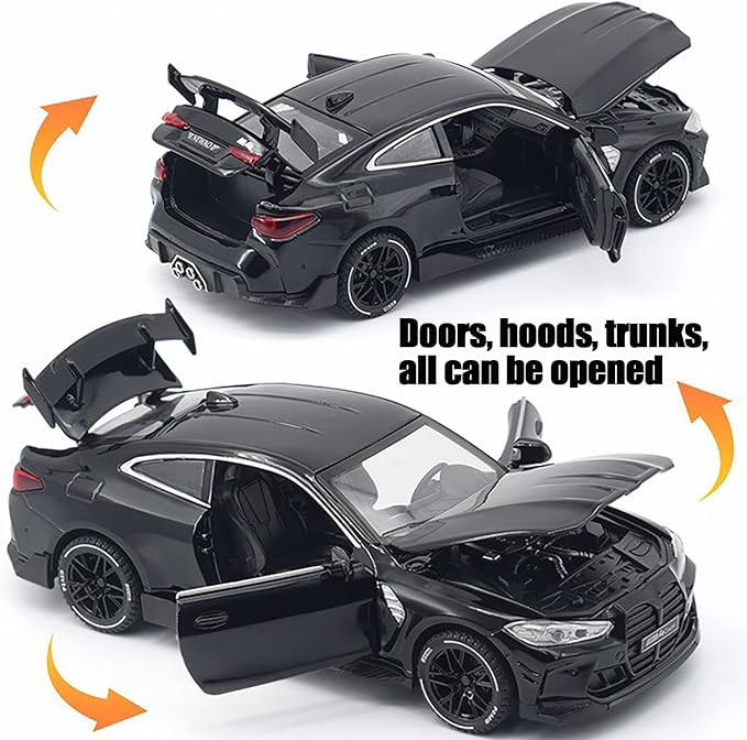 Toy Cars Compatible for M4（M Performance Parts） 1/32 Metal Model Car Pull Back Car Toys with Light and Sound Toys Car Collectible Model for Children Age 3 + Year Old (Black)