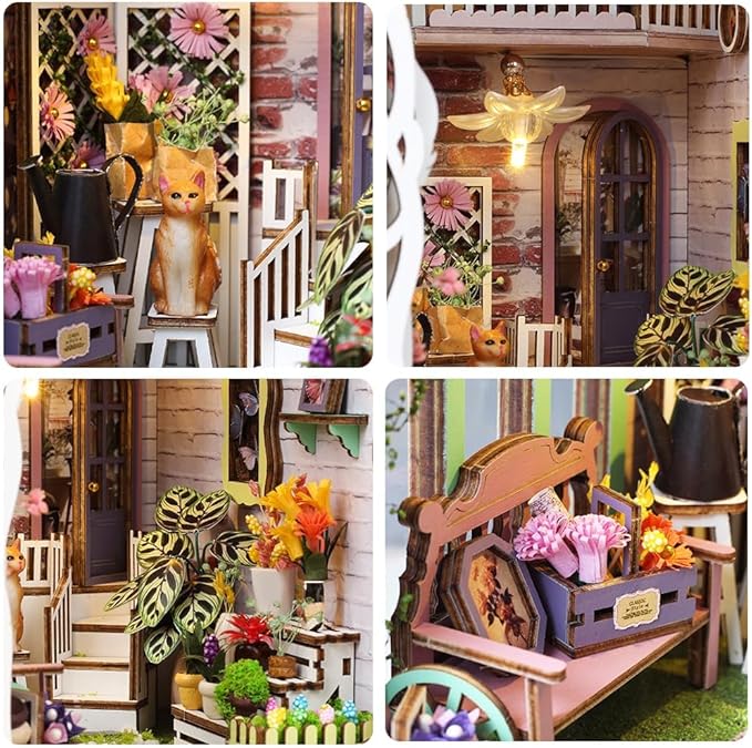 DIY Book Nook Kit - Miniature Dollhouse Booknook Kit for Adults,Teens, 3D Wooden Puzzle Bookend Bookshelf Deco, Christmas Birthday Gift, Flower House