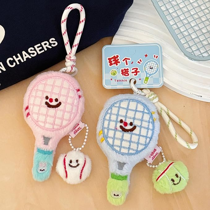 AIETUE Tennis Keychain For Women, Bunny Plush Ball Nylon Rope Doll Little Awakening Color Blocking Gift Accessories