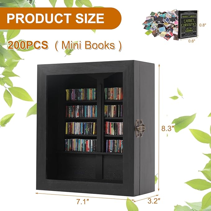 Anxiety Bookshelf, Mini Books Display for Stress Relief, Small Decorative Miniature Library for Book Lovers,Family and Friend Gift (Black)