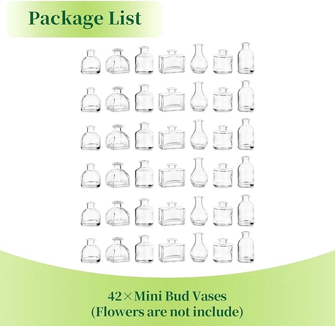 Hewory Mini Bud Vases for Centerpieces: 42pcs Small Glass Vase Bulk - Clear Tiny Vases for Wedding Baby Shower Birthday Party Events Table Decor
