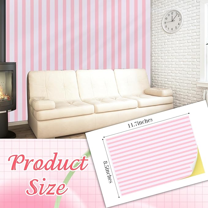 Flutesan 3 Pcs Miniature Dollhouse Wallpaper and Flooring Peel and Stick 1:12 Scale Self Adhesive Doll House Wallpaper DIY Mini Dollhouse Accessories 8.27 x 11.69 Inch(Pink Stripe)
