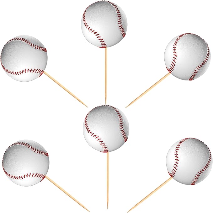 Ercadio 24 Pack Double Sided Base Ball Cupcake Toppers Sports Base Ball Cupcake Picks Base Ball Birthday Cake Decorations Baby Shower Base Ball Sports Theme Party Cake Decoration