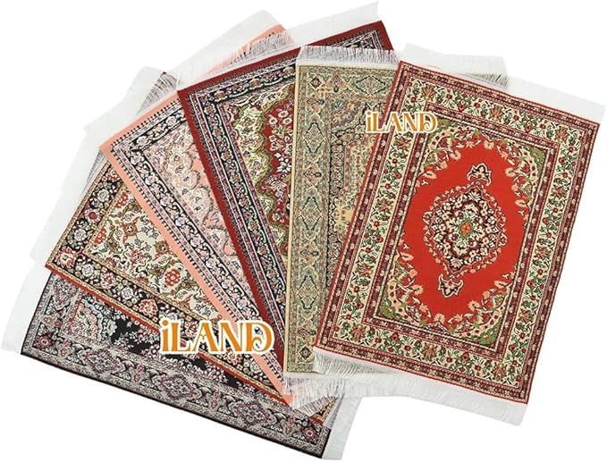 iLAND Miniature Dollhouse Accessories Victorian of Woven Dollhouse Rug 9.4” x 5.7” 9.2" x 1.8" for Dollhouse Furniture on 1/12 Scale and Dolls 3” - 12” (2pcs Time)