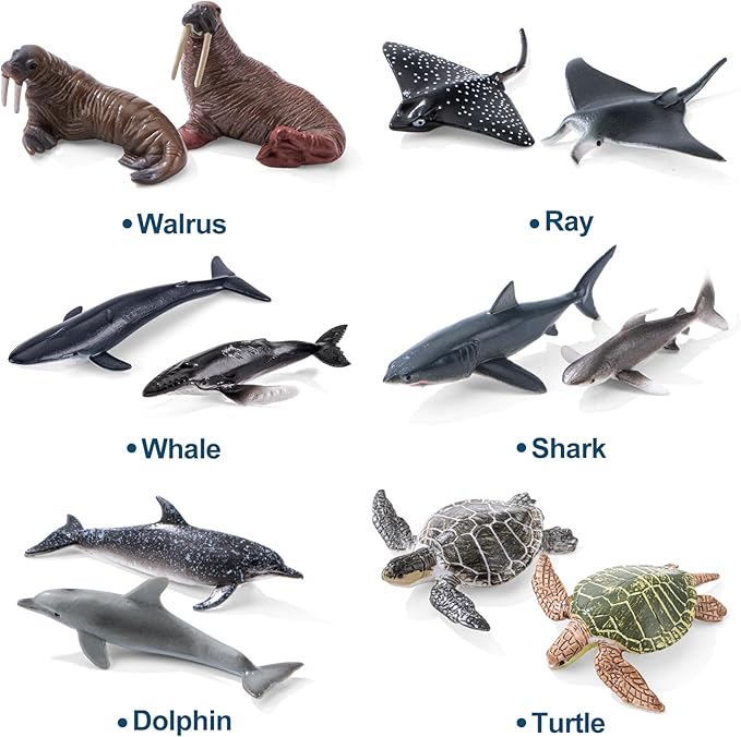 36PCS Sea Animal Toys with Shark, Whale, Octopus & Other Ocean Animal FigurinesToys for Kids, Ocean Theme Cake Toppers Party Favors Birthday Gift for Boys Girls