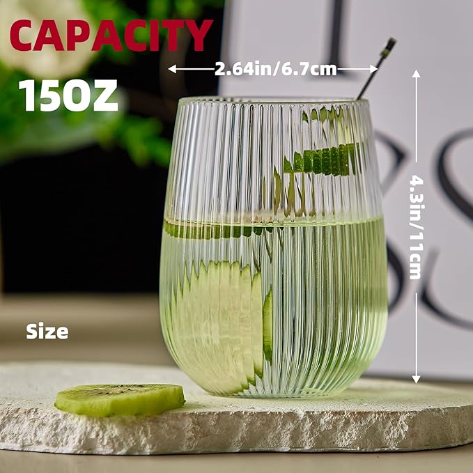 Lueumxc 36 Pack Plastic Ribbed Wine Glasses, 15Oz Origami Disposable Wine Glasses Unbreakable Clear Plastic Cocktail Glasses Recyclable Shatterproof Reusable Wine Cups