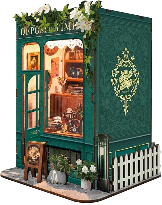 Book Nook Kit for Adults 3D Puzzle Miniature House Kit for Women Craft Lovers Booknook Bookshelf Decor DIY Model Kit with LED Light-Moments in Time(SQ-45)