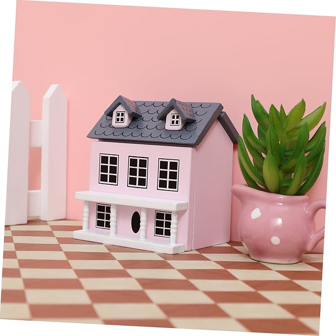 Beaupretty Scale Pink Dollhouse Accessory Wooden Scene Layout Adornment for Tabletop Decoration Cute Micro Landscape Decor Gift