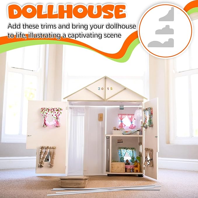 Relaxgiant 24 Pcs Miniature Dollhouse Trim Dollhouse Accessories 3 Styles on 1: 12 Scale 16'' Long Wooden Trims Finishing Corner (Mixed)