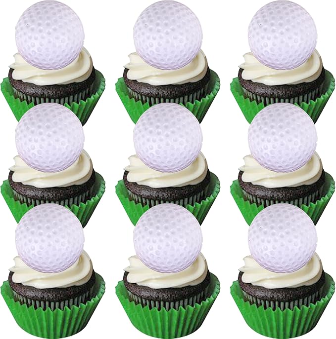 Rsstarxi 12 Pack 3D Golf Cupcake Toppers Golf Theme Party Decorations Golf Ball Cake Toppers Decorations for Sports Golf Theme Baby Shower Kids Birthday Party Cake Decorations