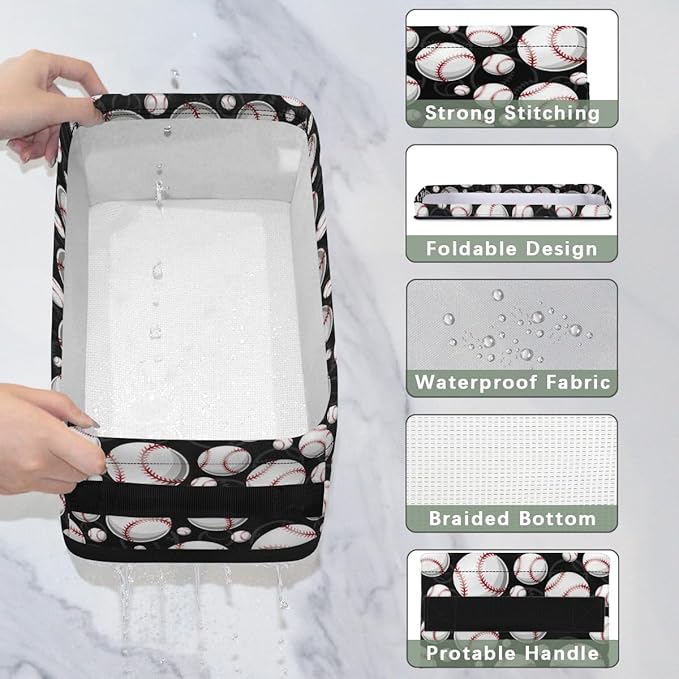 Sports Baseball Bathroom Storage Baskets Waterproof Bathroom Counter Organizer Decorative Toilet Paper Storage Basket for Organizing for Bathroom Living Room Decor