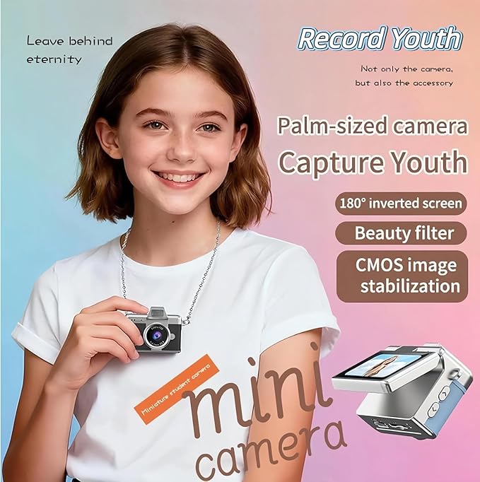 Thumb-Sized Flip Screen Mini Camera, Mini Keychain Digital Camera, Flip Screen Mini Camera with Built-in Flash & Flip Display, 64GB Memory, Portable Keychain Camera for Travel & Daily Use (1, Orange)