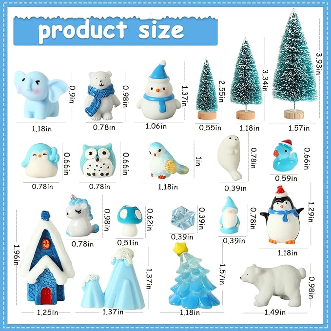 Miniature Winter Figurines, Blue Theme Simulated Ice Cubes Blue Christmas Tree Christmas Scenery Ornaments for Desktop Decoration Micro Landscape Accessories