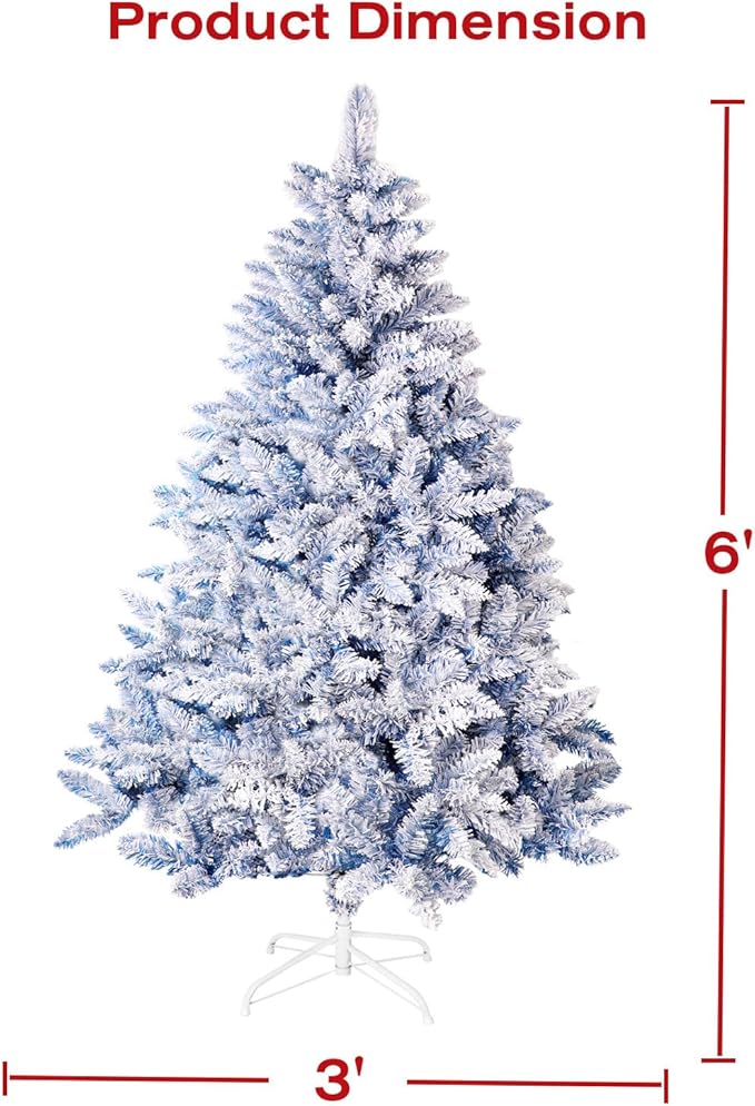 Incbruce 6ft Artificial Christmas Tree, Xmas Tree with 1,000 Branch Tips, Flocked Christmas Tree with Metal Stable Stand Base for Indoor and Outdoor Holiday Decoration(Blue)