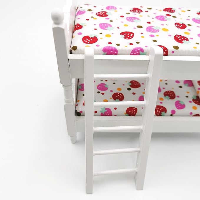 Loft Bed, 1:12 Wooden Dollhouse Miniature Furniture Decor Bunk Bed with Ladder, Bedroom Set Play Toy