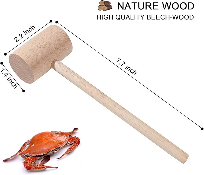 6Pcs Wooden Hammers, Natural Hardwood Crab Lobster Seafood Mallets