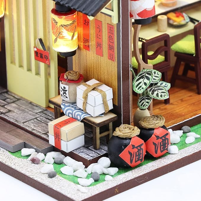 GuDoQi DIY Miniature Dollhouse Kit, Tiny House kit with Furniture, Miniature House Kit 1:24 Scale Japanese Style Shop, Great Handmade Crafts Gift for Birthday Christmas Day