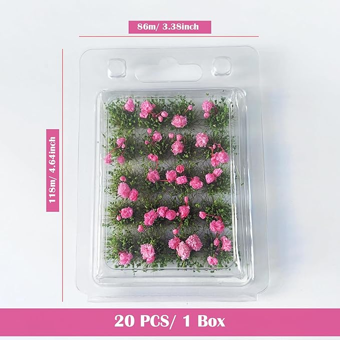 Woohome Flower Cluster Flower Vegetation Groups Grass Tufts Miniature Static Scenery for DIY Architecture Building Model Railway Train Diorama Garden Scenery Landscape Layout (Begonia, Pink)