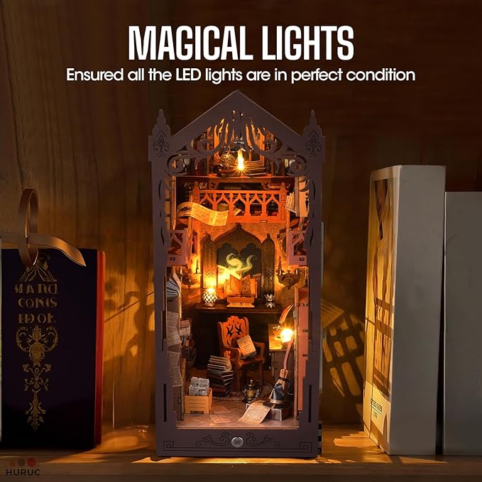 Book Nook Kit – Library Theme DIY Booknook with LED Lights | Book Nook Kits for Adults, Teens | Beginner-Friendly Nook Book for Home Décor | Perfect Booknook DIY Kit Gift