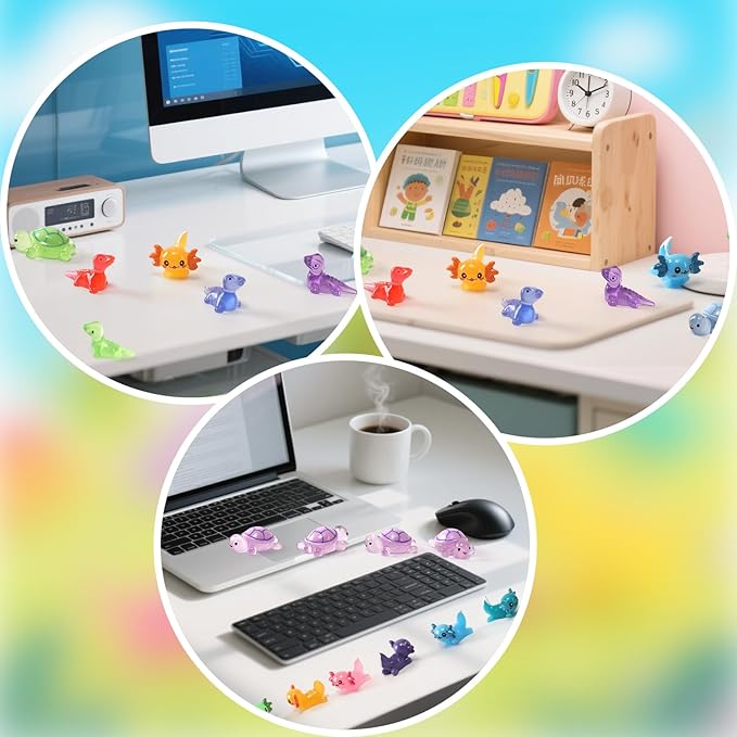 56PCs Mini Resin Animals, Turtles Lizard Axolotls, Mini Resin Figures to Hide Around The Office Home Garden Dollhouse