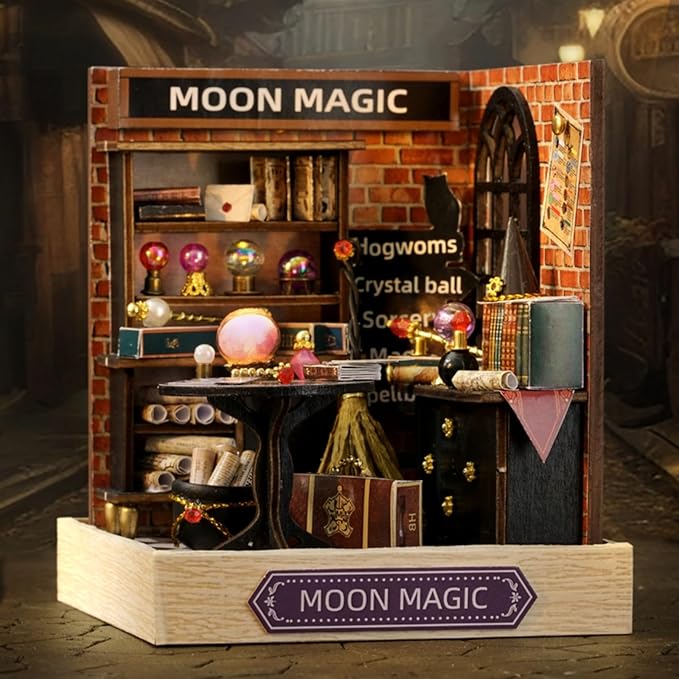 DIY Miniature House Kit, Mini House Building Kit with LED & Dust Cover, DIY Wooden Dollhouse Miniature Kit for Adults Teen, Wooden Crafts Lovely Dollhouse Kit, Moon Magic