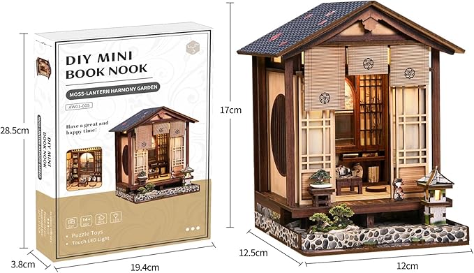 Book Nook Kit - DIY Miniature House Kit for Adults and Teens, Booknook Tiny Japanese Dollhouse Kit Bookshelf Decor 3D Wooden Puzzle, Gifts for Family, Friends