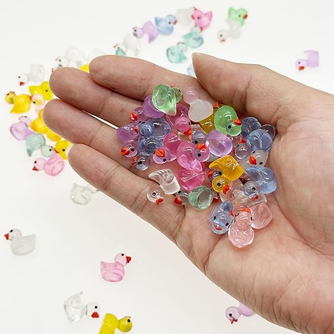 Cayway Mini Resin Duck 100 PCS Little Ducklings Glow in The Dark for Miniature Fairy Garden Decoration Accessories Micro Landscape