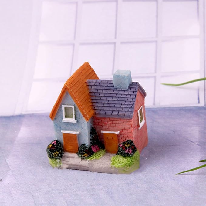 Avtytsda Resin Miniature House 4PCS Miniature House Fairy Gardening Micro Landscape Village Stone House Bonsai Terrarium Crafts Ornaments Accessories Home Decoration (B)