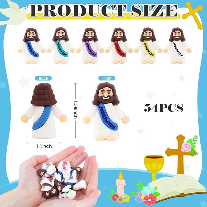 54 Pack Little Jesus Figurines in Bulk, Pocket Jesus Loves You, Jesus Small Figures, Little Tiny Jesus Figures for Church Christmas Party Favors Baptism Gifts