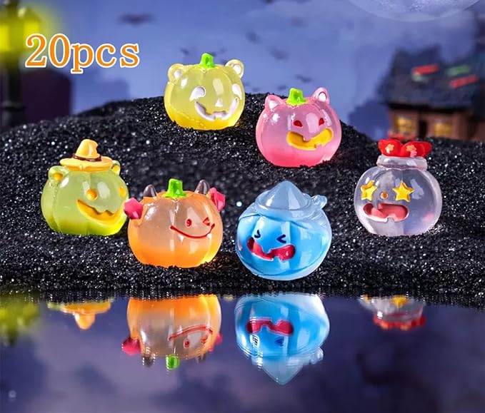 20 PCS Halloween Miniature Figurines Blind Bag Set, Glow in The Dark Dollhouse Accessories, Cute Mini Figures Mystery Bags for Halloween Decor, DIY Craft, Party Presents for Kids