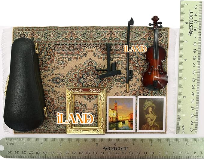 iLAND Piano Music Box & Miniature Violin w/Giftbox, 1/12 Scale Accessories of Dollhouse Piano Room with Timeless Melody The Castle in The Sky, Romantic Gift